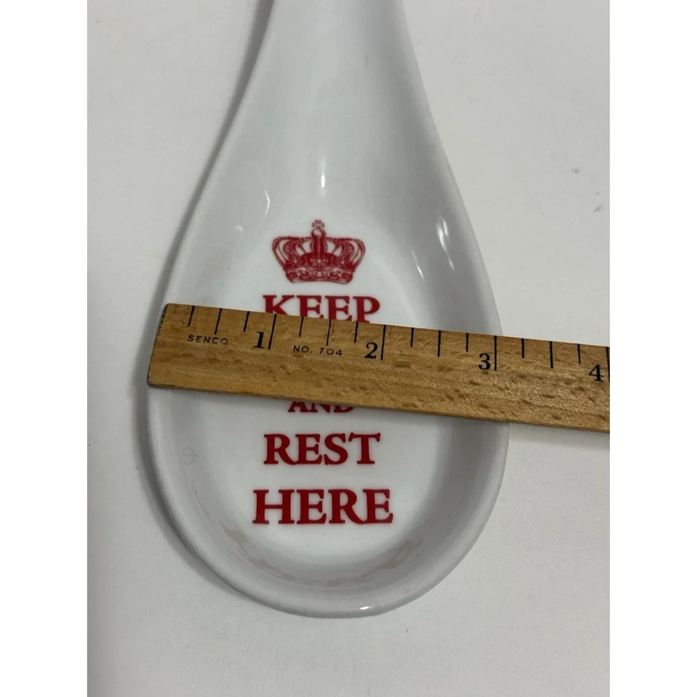 Keep Calm And Rest Here Spoon Rest White With Red Lettering
